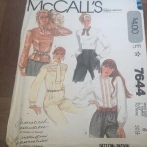 7644 Vintage McCalls SEWING Pattern Misses Back Buttoned Blouse Dressy